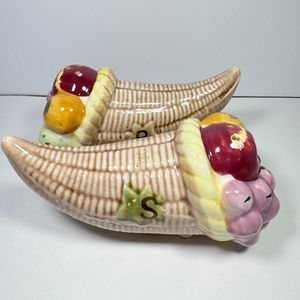 Tilso Cornucopia Salt & Pepper Vintage Ceramic Shakers Basket of Fruit Japan